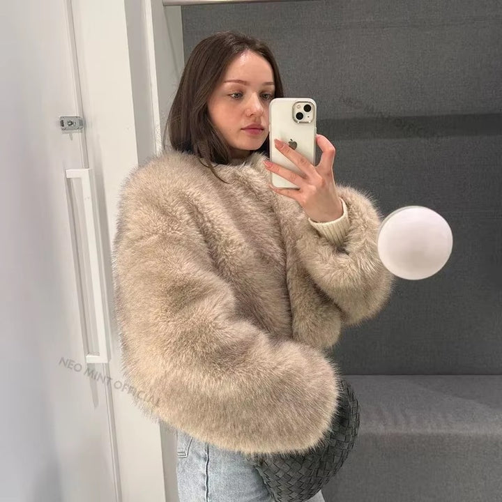 Cozy Faux Fur Jacket for Women with Open Cut Lune London
