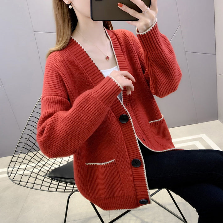 Ladies chunky knit cardigan with pockets and button detail Lune London