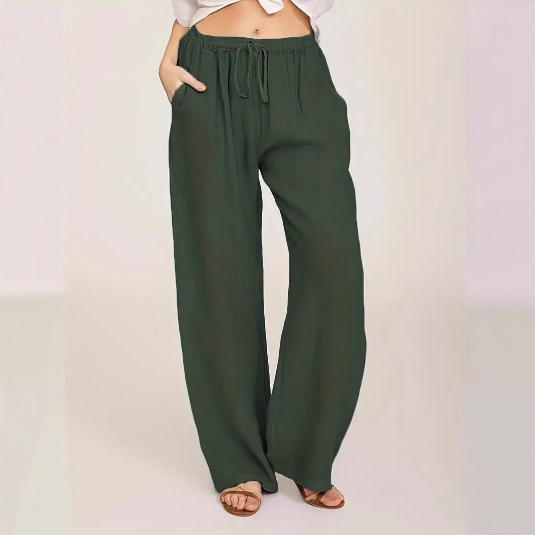 Women's Loose Linen Trousers with Elastic Waistband and Side Pockets Chic und Stil