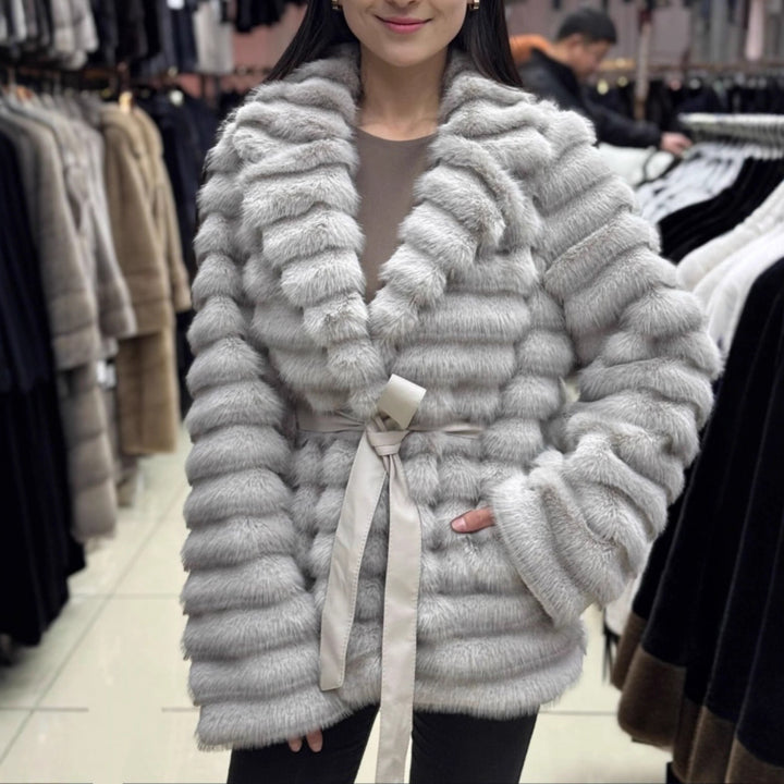 Women Boucle Plush Cardigan with Tie Belt and Oversized Cut Lune London