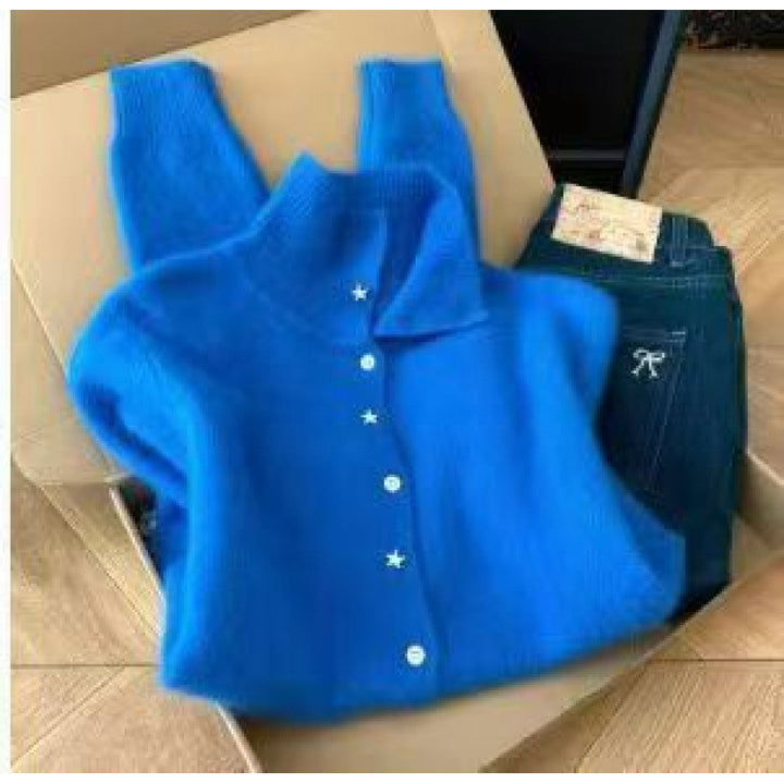 Cardigan Élégant Femme avec Col Haut et Détails de Bouton Étoile Chic & Stil