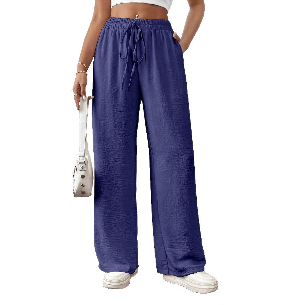 Wide Palazzo pants for women with elastic waistband and adjustable tie cord Lune London