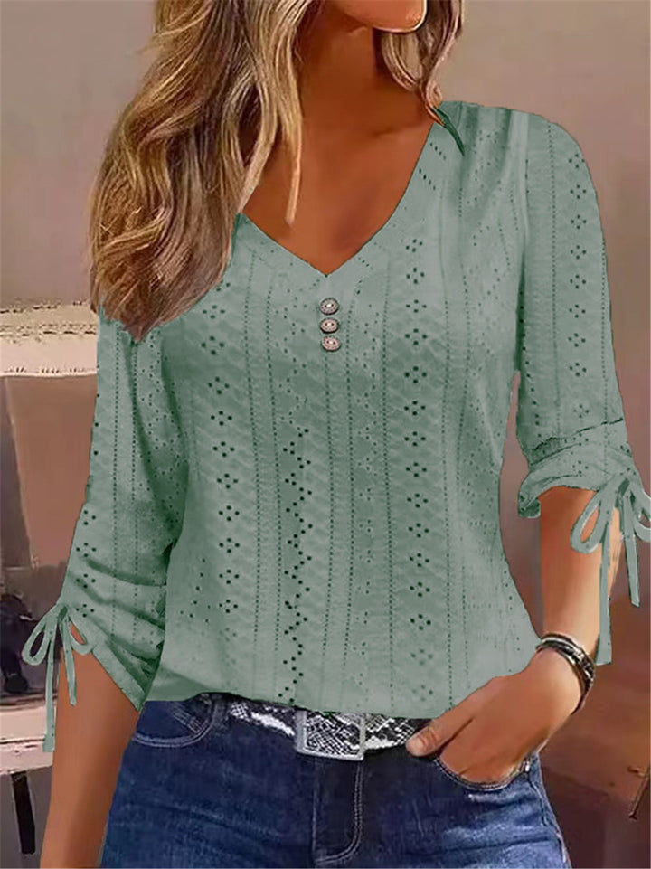 V-neck blouse for women with gathered detail Lune London