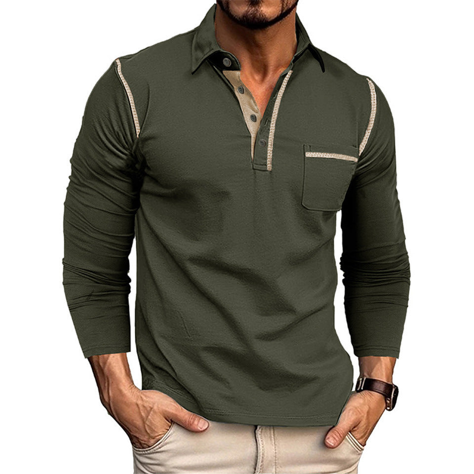 Men's trendy long sleeve polo with practical chest pocket and elegant contrasting details Lune London