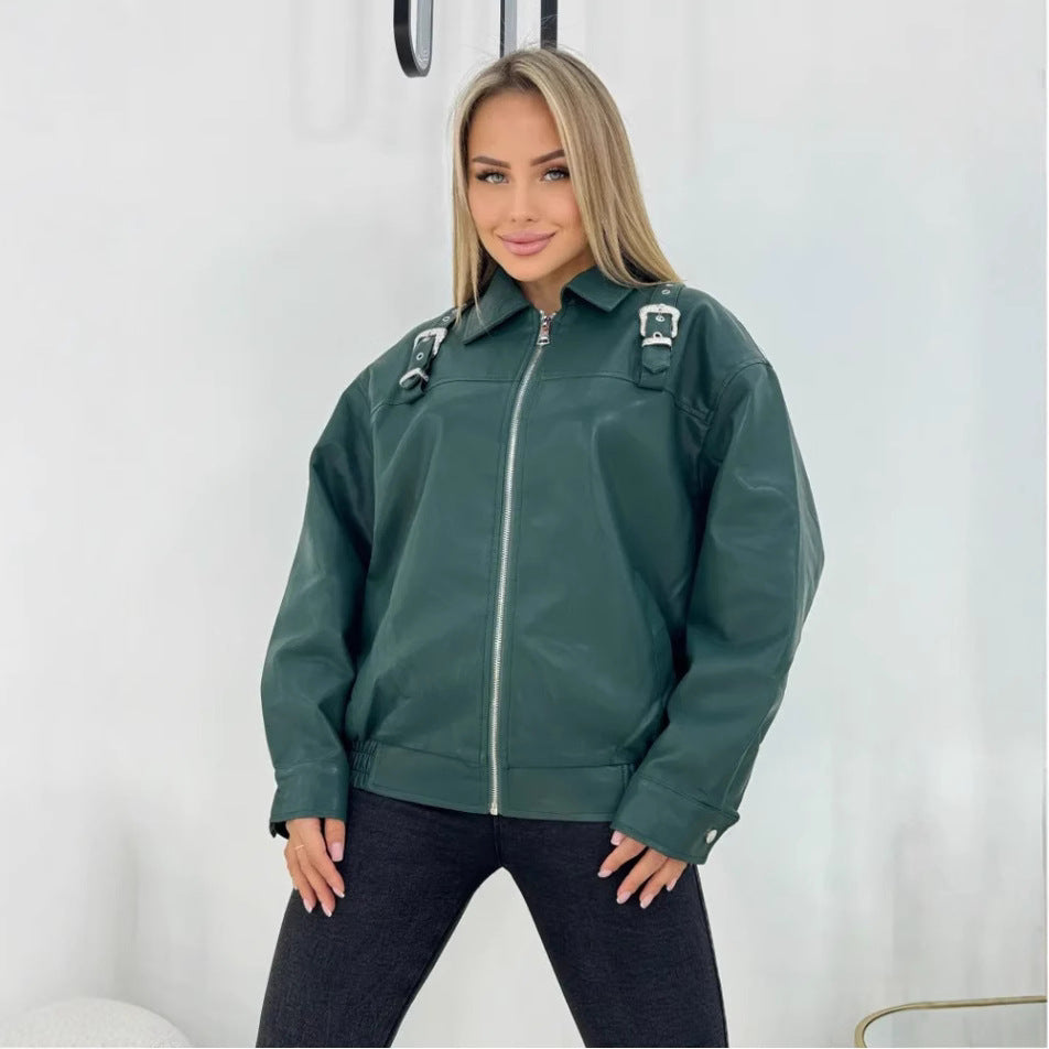 Casual style faux leather jacket for women with decorative details Lune London