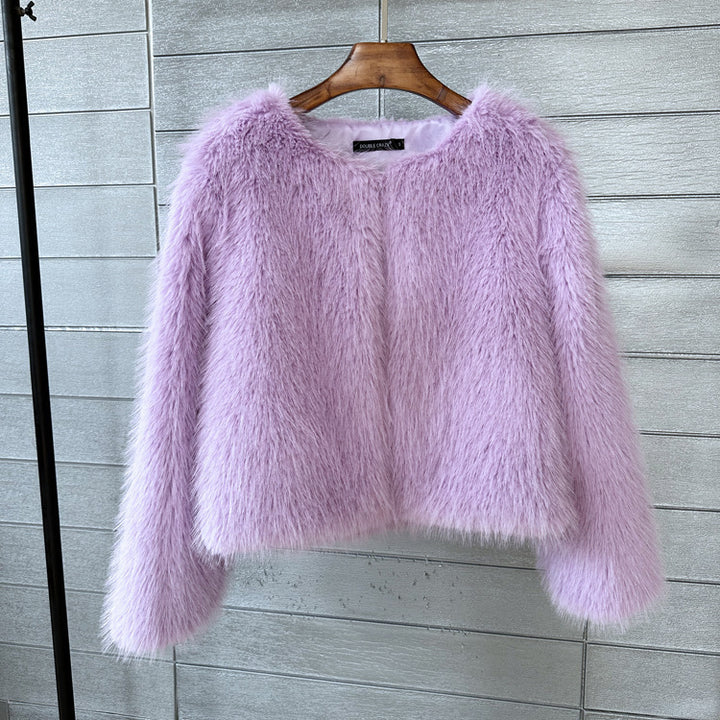 Ladies Short Plush Faux Fur Jacket with Stylish Elegant Sleeves Lune London