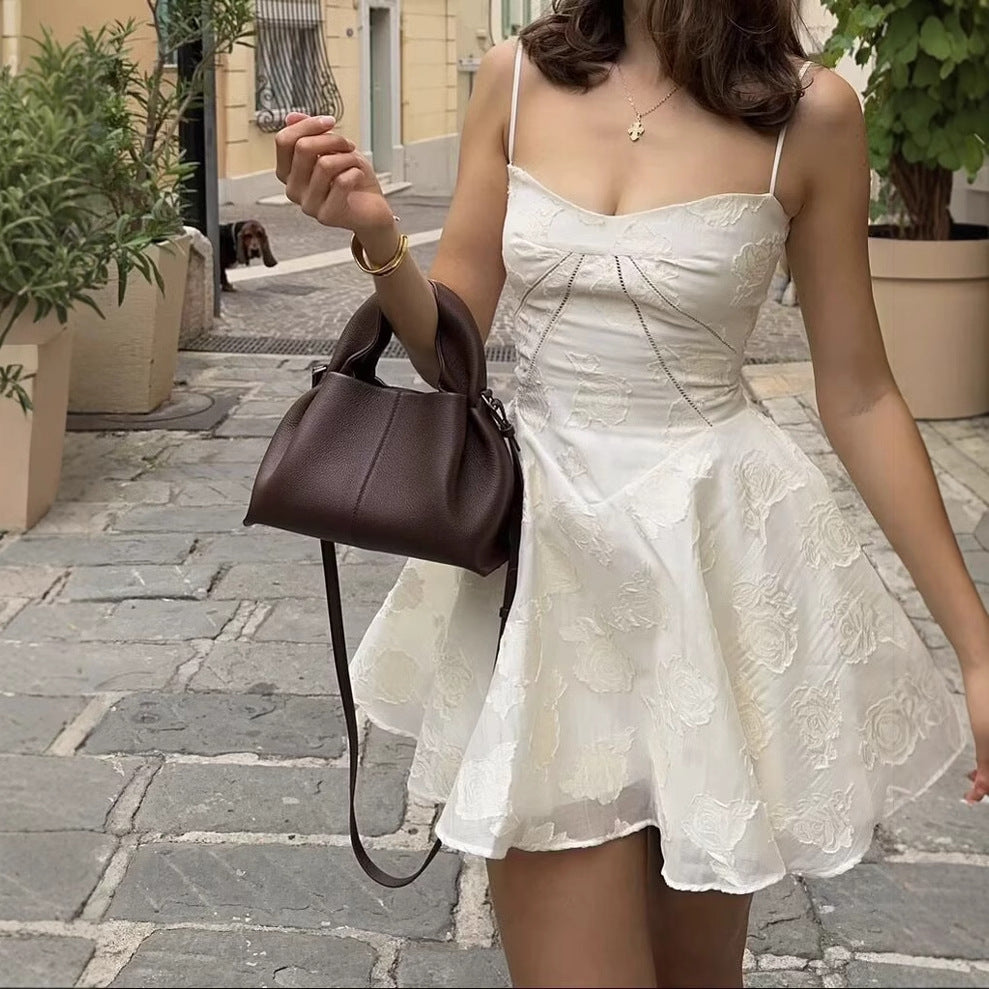 Ladies' dress with floral lace pattern and adjustable straps Lune London