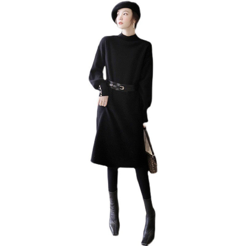 Robe en tricot pour femmes avec col montant élégant et détails de boutons à la mode Chic & Stil