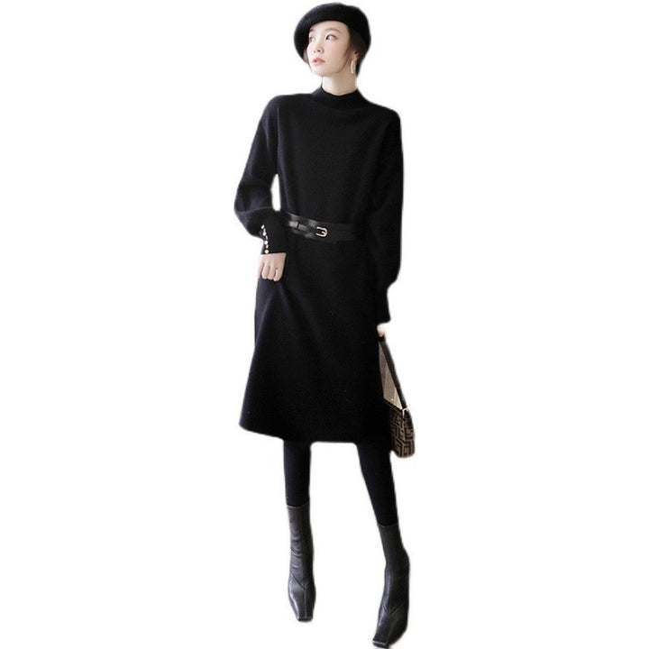 Robe en tricot pour femmes avec col montant élégant et détails de boutons à la mode Chic & Stil