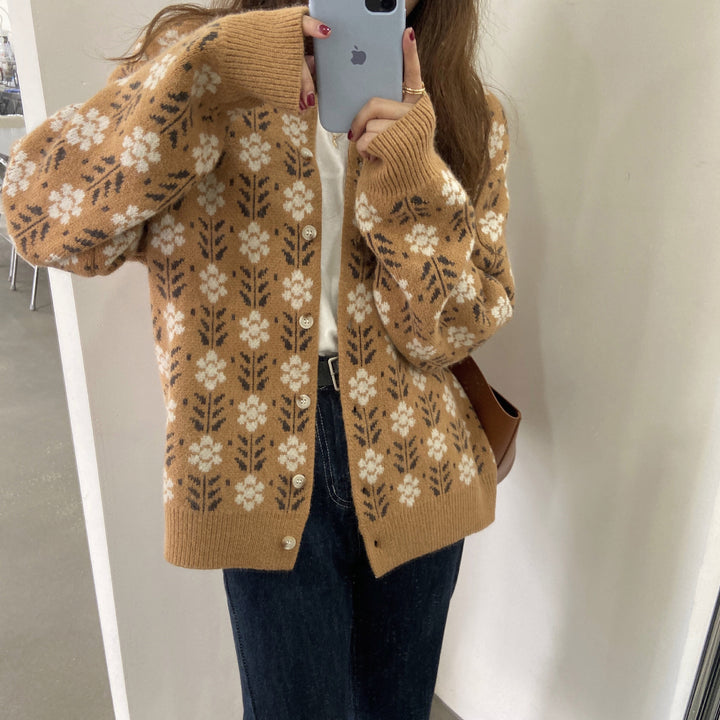 Lune London floral pattern knit cardigan for women