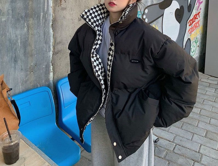 Veste d'hiver surdimensionnée à la mode pour femmes avec col à carreaux Chic & Stil