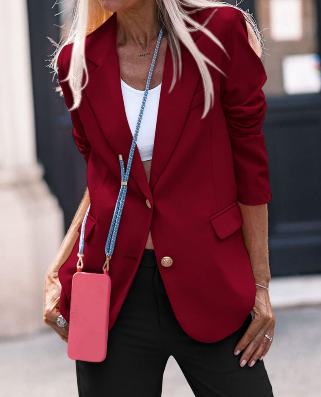 Ladies Elegant Blazer with Single Button Closure and Gold Buttons and Fitted Cut Lune London