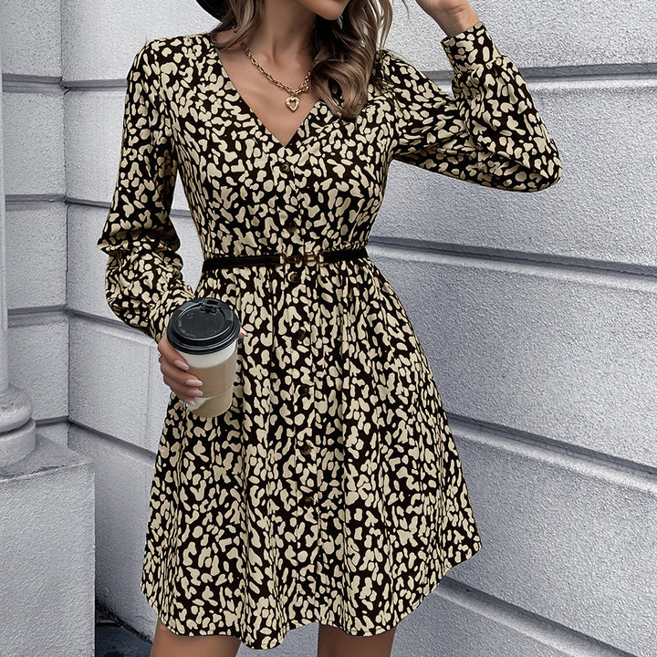Wrap dress for women with high V-neck and fitted belt Lune London