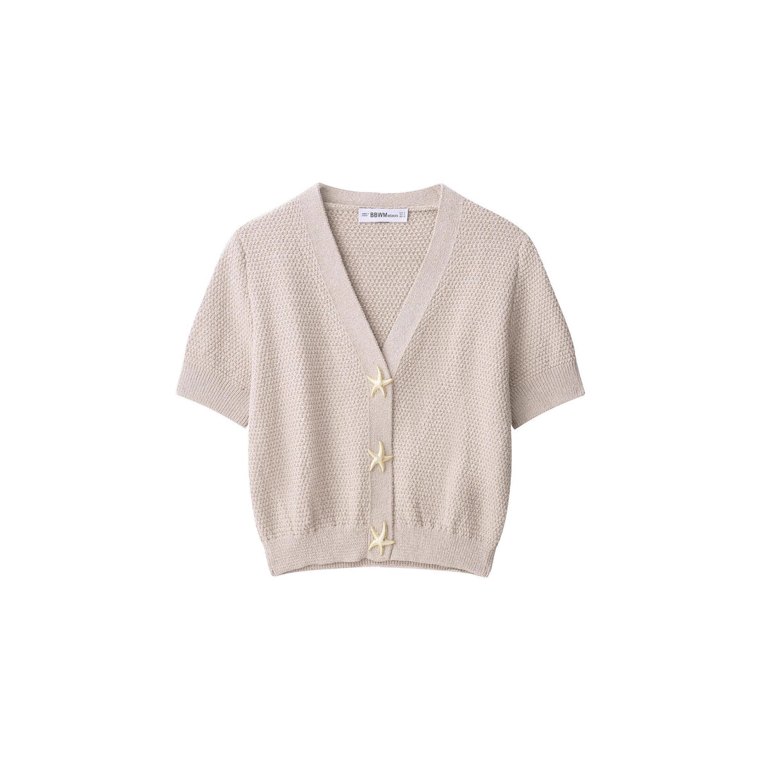 Women short sleeve knit vest with chic and stylish nautical button details