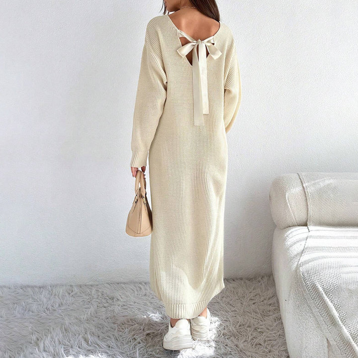 Casual knitted dress for women with an asymmetric cut and an elegant belt Lune London