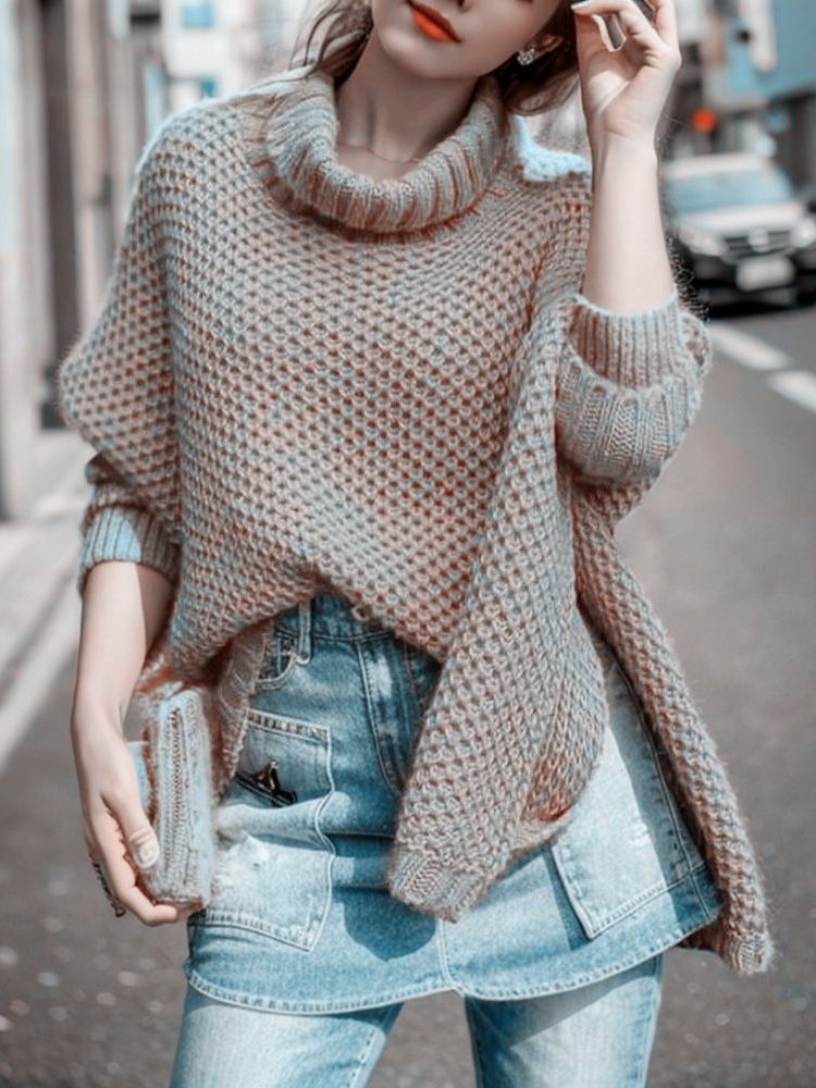 Pull en tricot décontracté pour femmes avec col montant et design texturé Chic & Stil