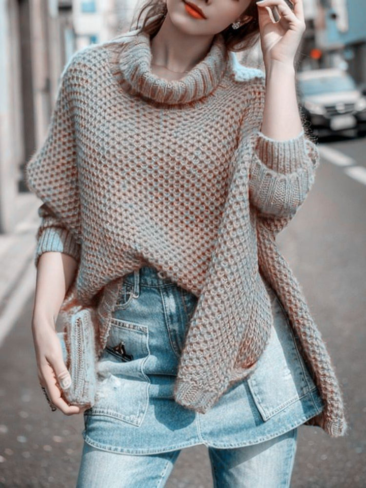 Pull en tricot décontracté pour femmes avec col montant et design texturé Chic & Stil
