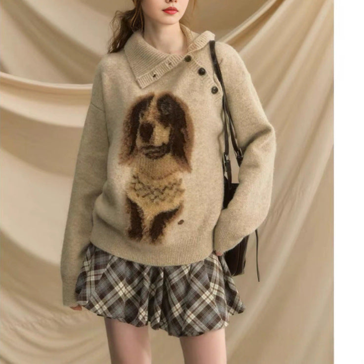 Pull tricoté pour femme avec motif animal et col haut Chic & Stil