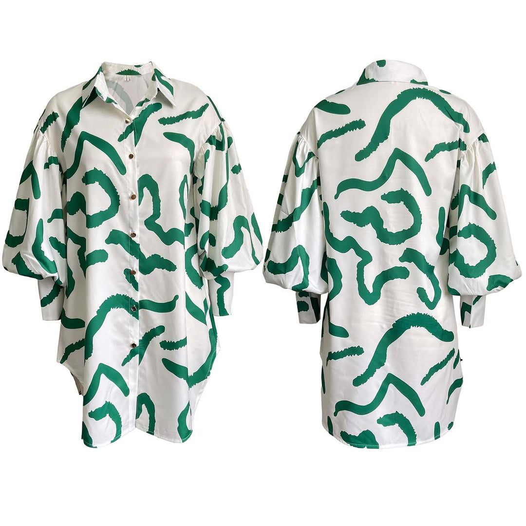 Trendy shirt dress for women with an eye-catching pattern and flared sleeves Lune London
