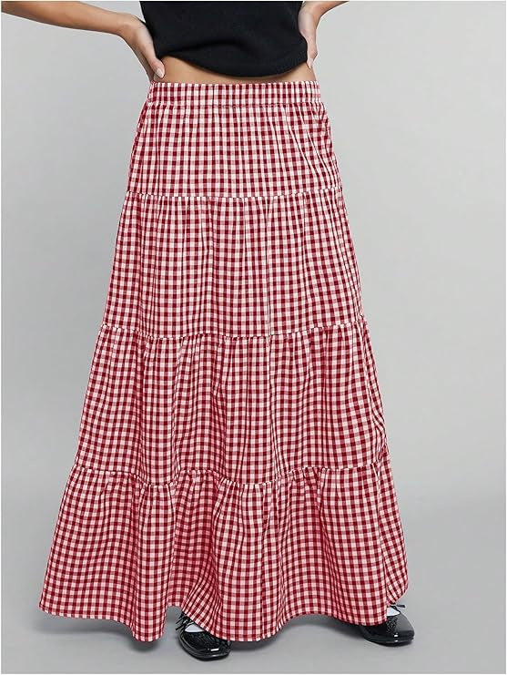Ladies Maxi Skirt with Sophisticated Checkered Pattern Lune London