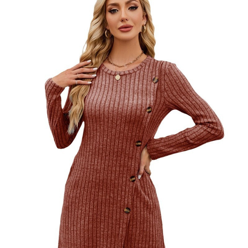 Knitted dress for women with high-quality ribbed design and decorative buttons Lune London