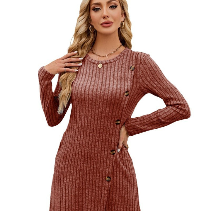 Knitted dress for women with high-quality ribbed design and decorative buttons Lune London