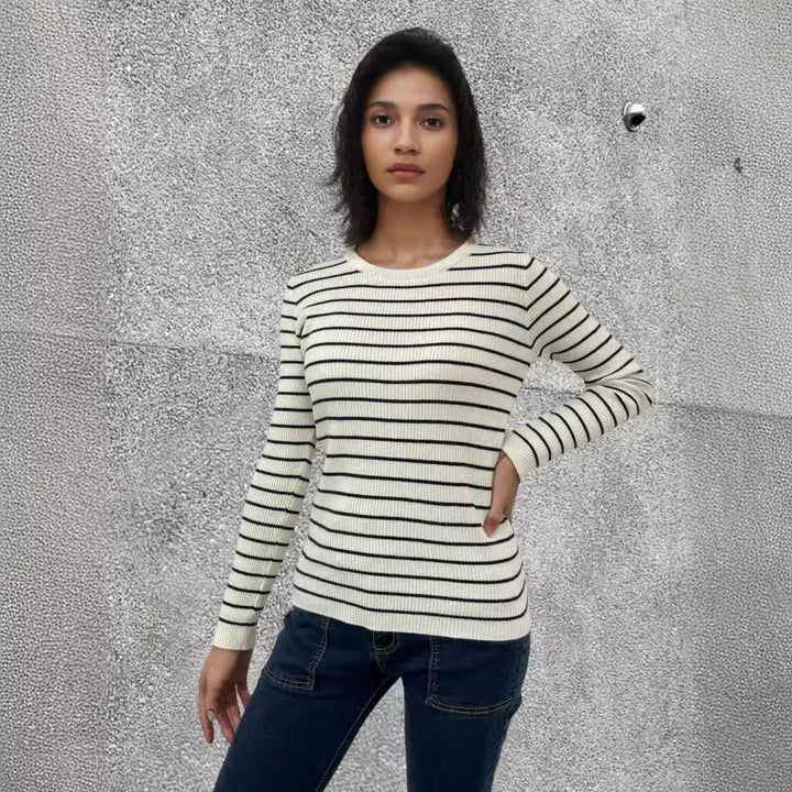 Ribbed knit pull for women with striped pattern and long sleeves Lune London