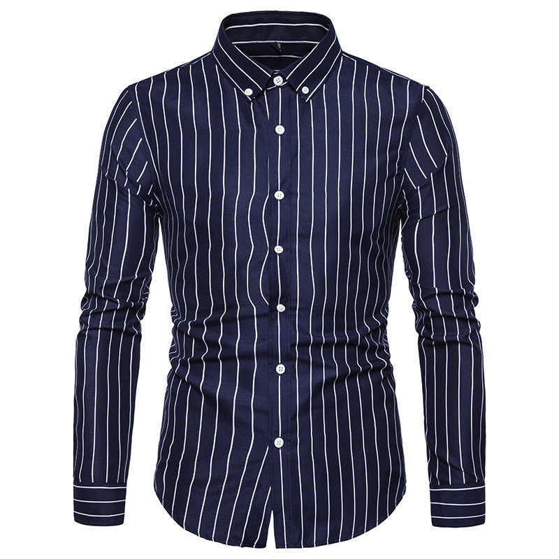 Man Modern Long Sleeve Shirt with Fine Stripes and Classic Collar Lune London