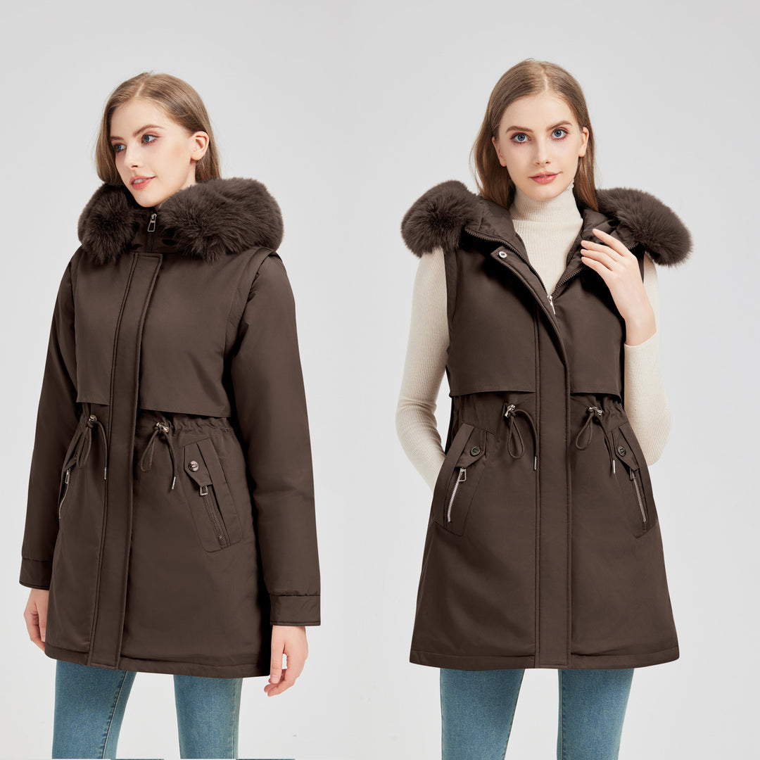 Ladies Exclusive Functional Jacket with Removable Hood and Decorative Faux Fur Lune London