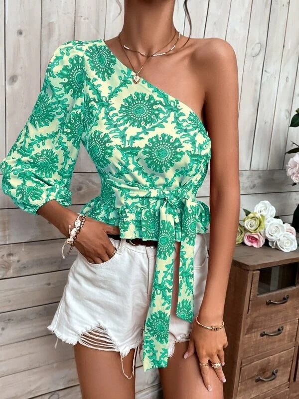 Ladies Chic One-Shoulder Peplum Top