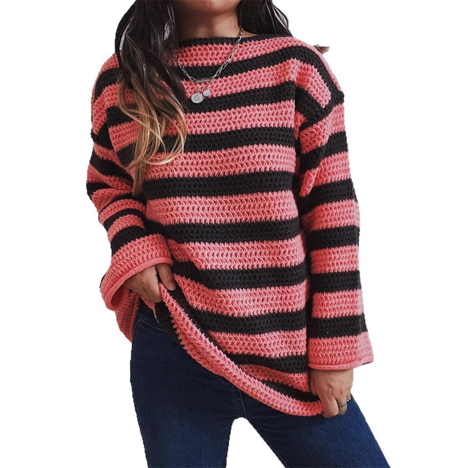 Pull surdimensionné en tricot pour femmes avec motif à larges rayures Chic & Stil