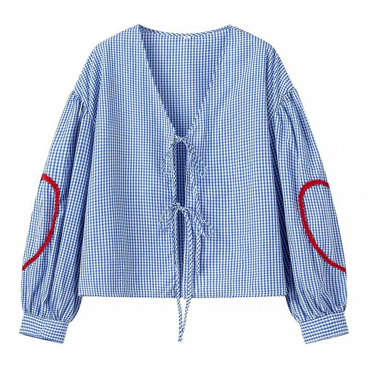 Shirt for women with puffy sleeves and a modern checkered design Lune London