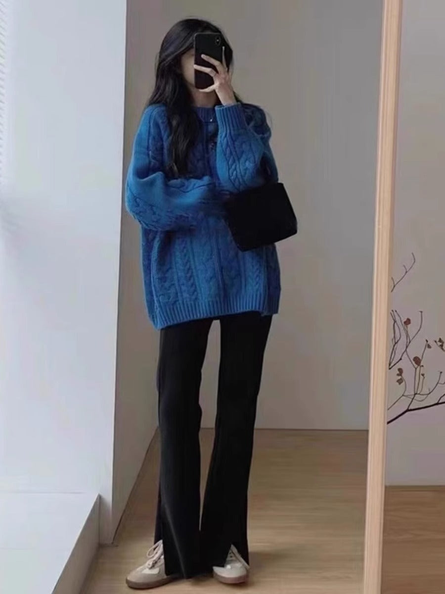 Thick knit sweater for women in a casual oversized style with cable knit pattern Lune London