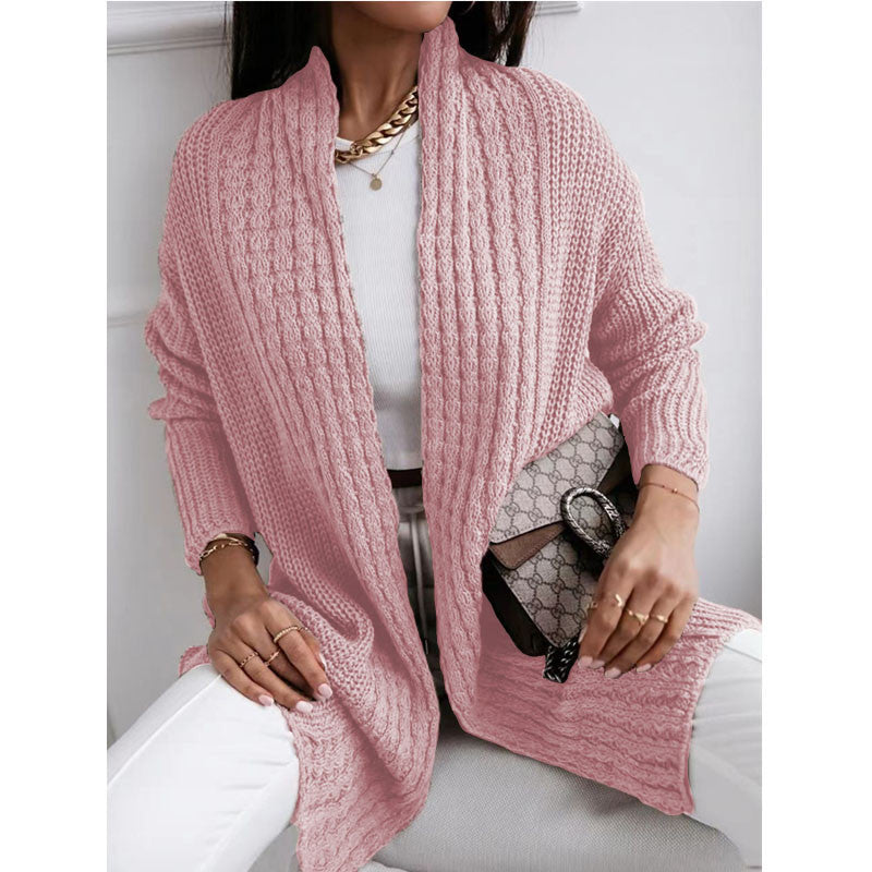 Thick knit women's cardigan with open cut and structured design in a fashionable style Lune London