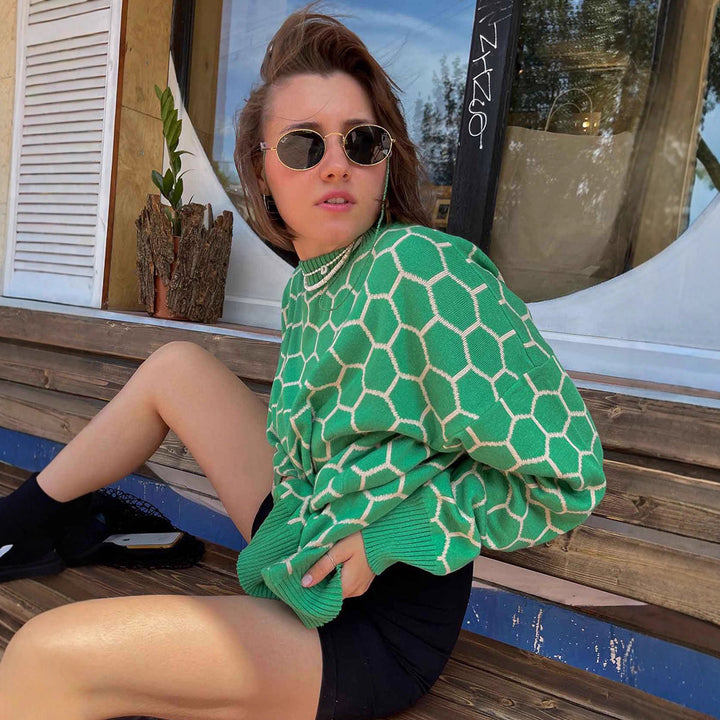 Sweater femme à motifs avec un joli motif en nid d'abeille et coupe loose Chic & Stil