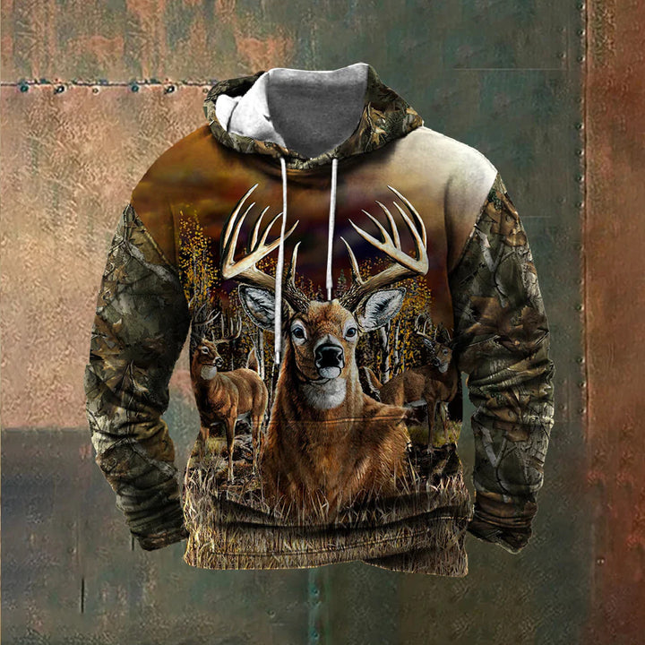 Hooded sweatshirt for men with impressive wild animal print and patriotic accents Lune London