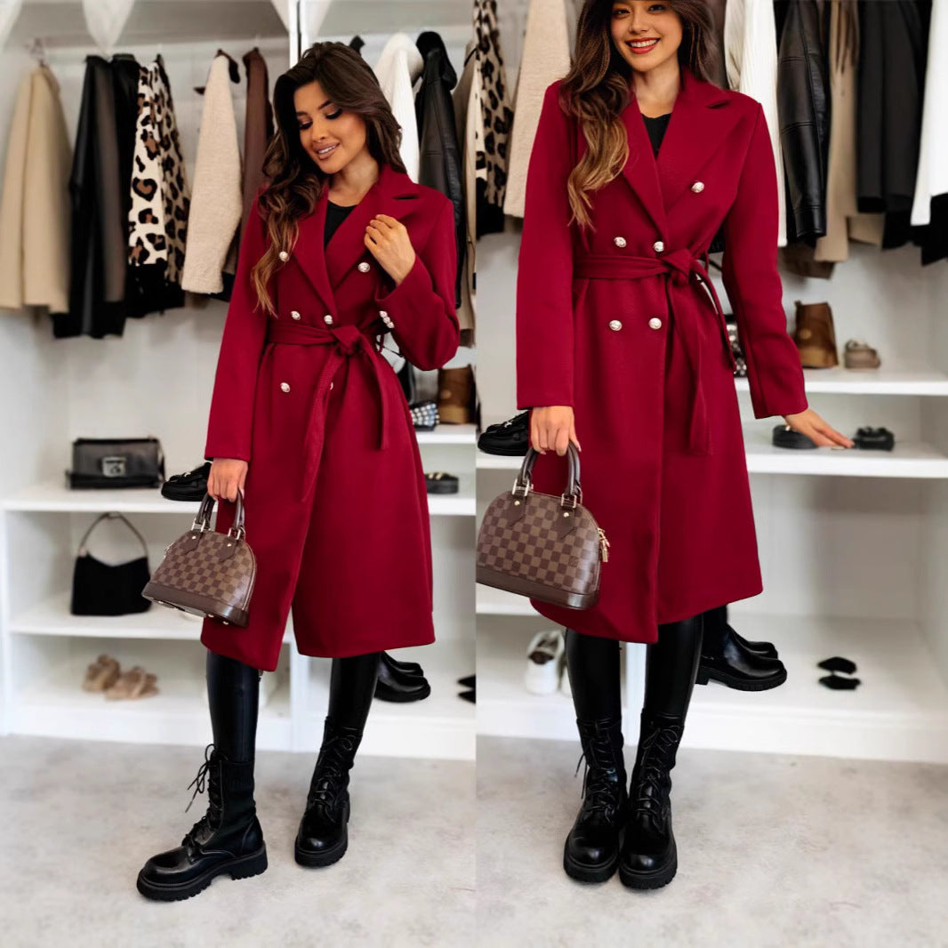 Women's trench coat with double-breasted buttons and a beautiful belt at the waist Lune London