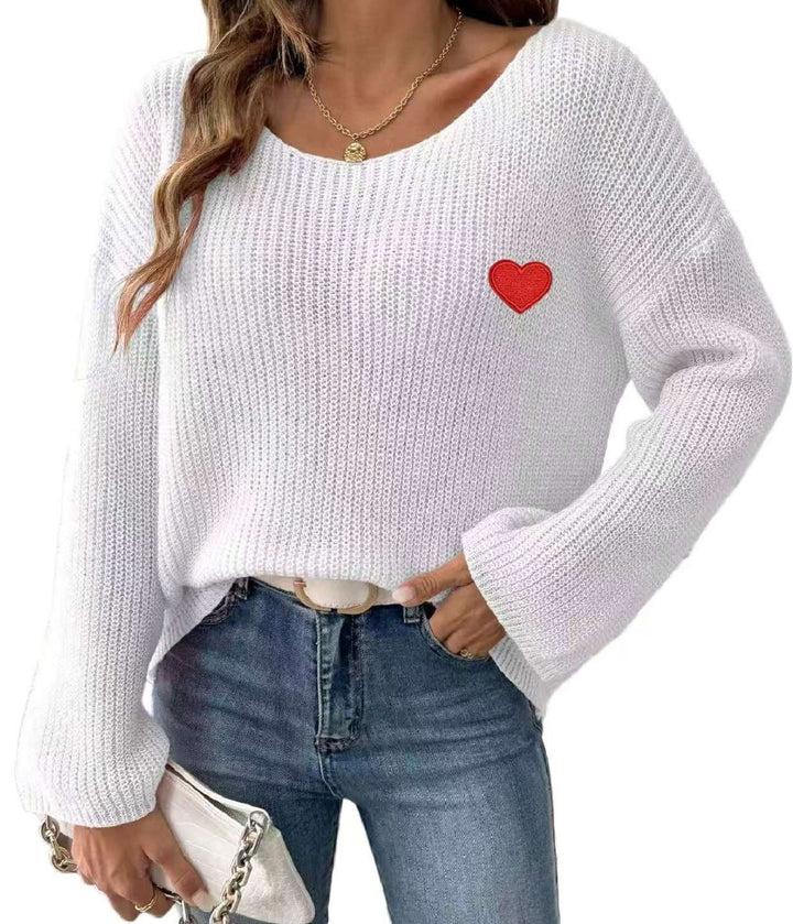 Ladies Casual Knit Sweater with Heart Shaped Application Lune London