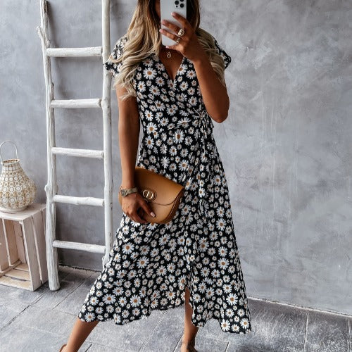 Chic and elegant floral wrap midi dress for women