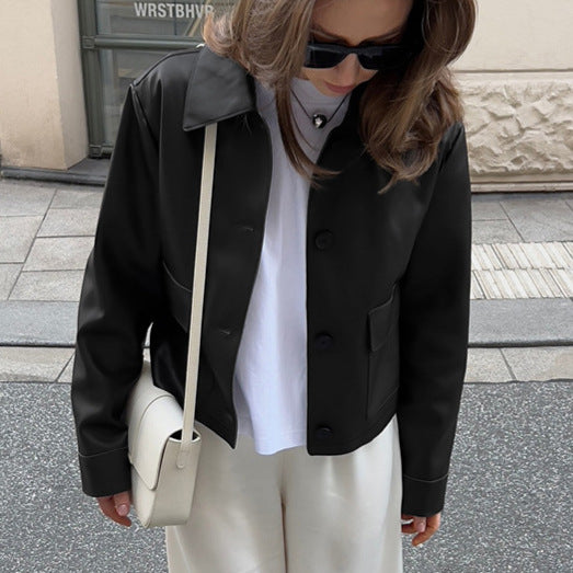 Trendy synthetic leather jacket for women with minimalist design Lune London