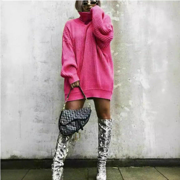 Pull en tricot épais pour femmes avec col montant et coupe décontractée surdimensionnée Chic & Stil