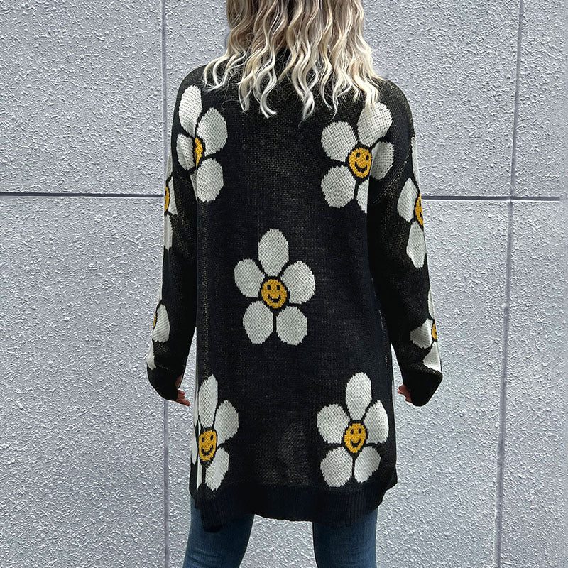 Women's knit jacket with floral design and casual fit Lune London