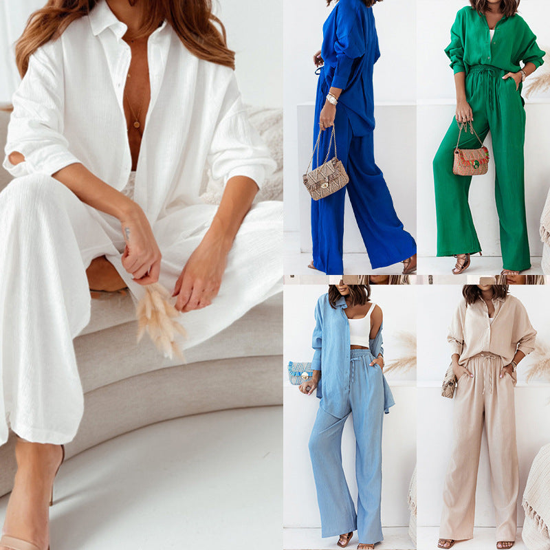 Casual two-piece set for women with loose blouse and wide linen pants Lune London