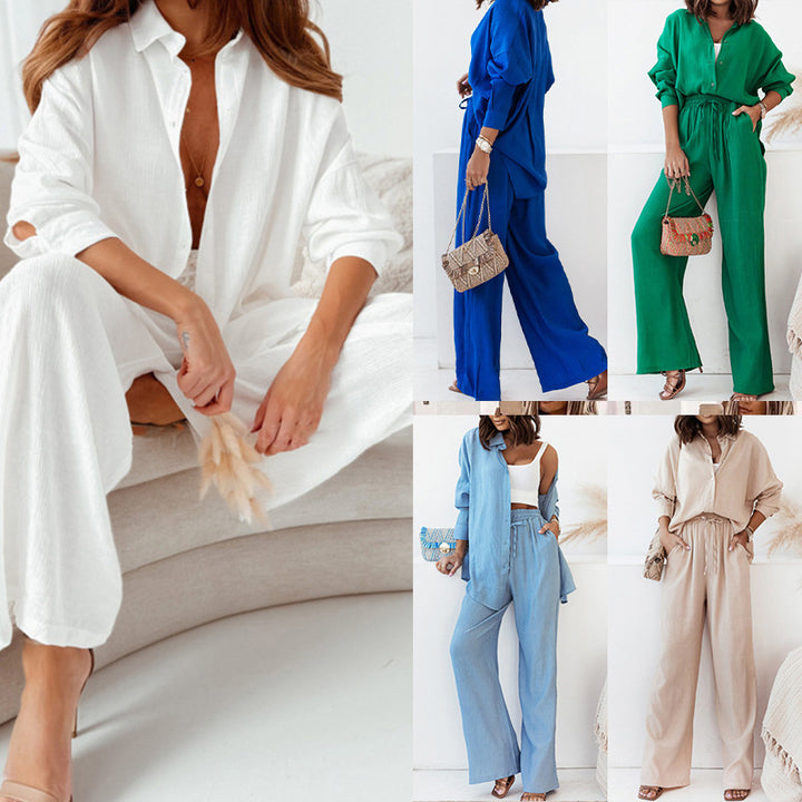 Casual two-piece set for women with loose blouse and wide linen pants Lune London