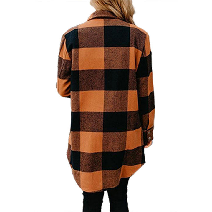 Women's Casual Long Blouse In Check Design with Button Placket Lune London