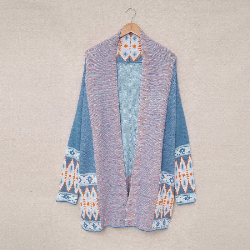 Cardigan pour femmes à manches longues avec motif géométrique et poches ouvertes Chic & Stil