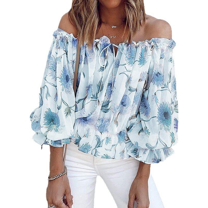 Romantic blouse for women with floral pattern and ruffled sleeves Lune London