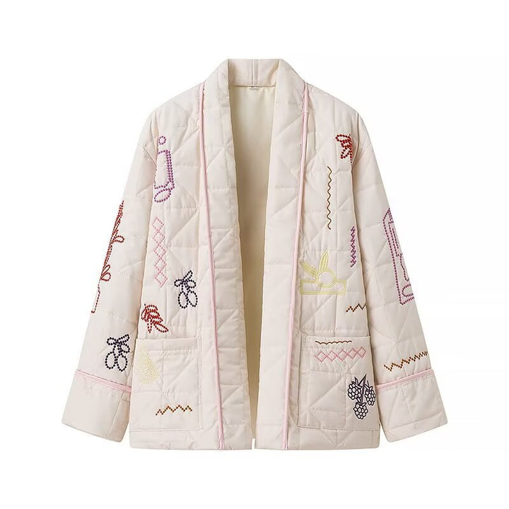 Ladies down jacket with creative embroidery design Lune London