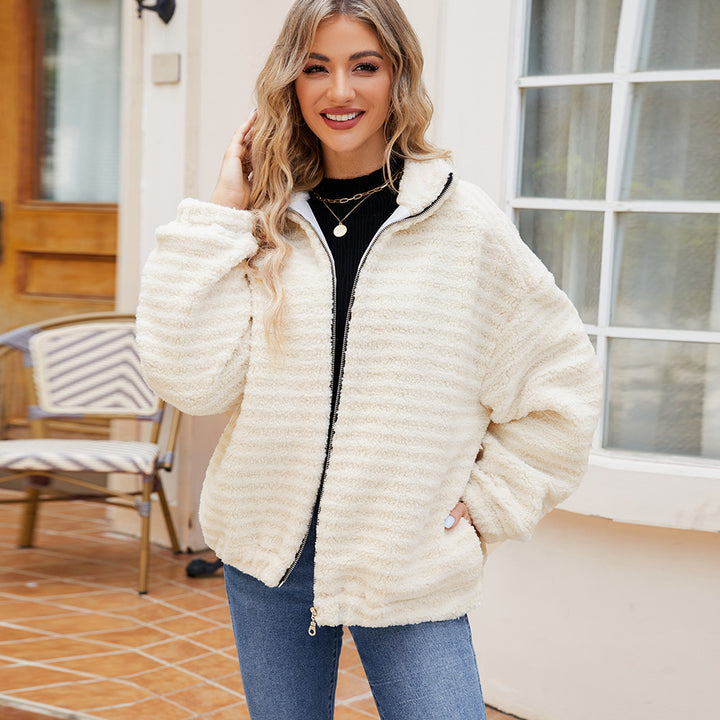 Women's fleece jacket in cotton with zipper Lune London