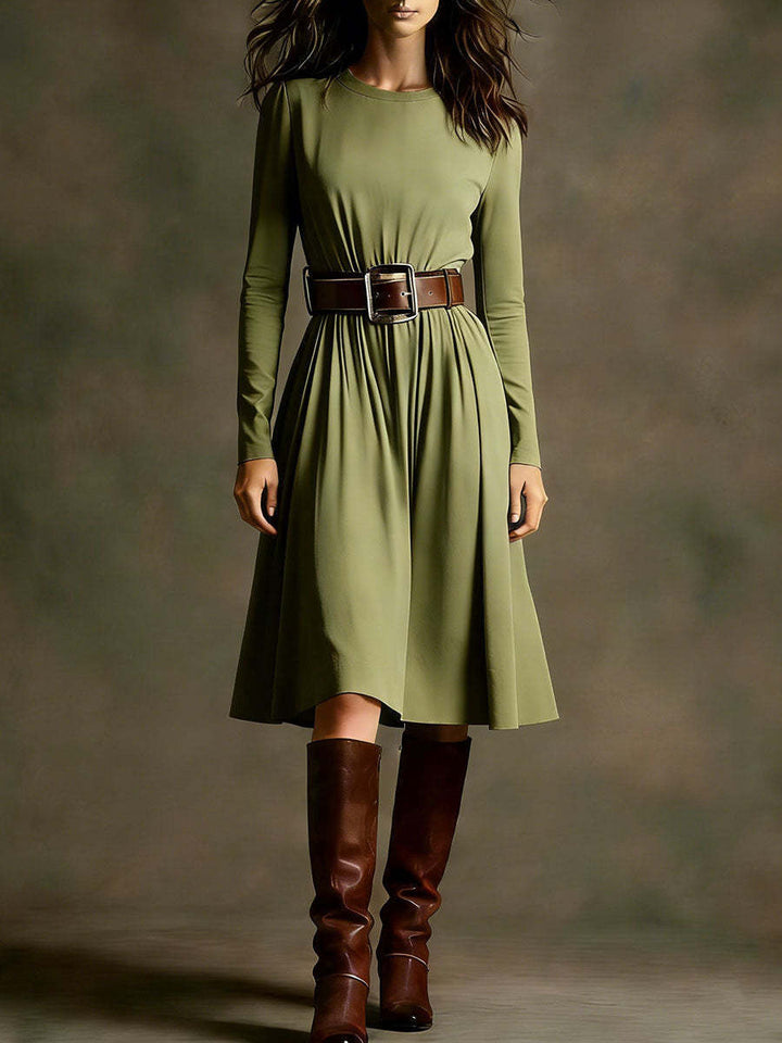 Women Elegant Dress with Long Sleeve and Waist Belt Chic & Stil